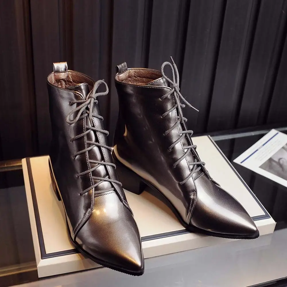Gunmetal Большие размеры 34-48, брендовая Дизайнерская обувь г. Новая весенне-осенняя женская обувь Черные Ботинки на каблуке ботильоны на платформе со шнуровкой на не сужающемся книзу массивном каблуке - Цвет: Gunmetal