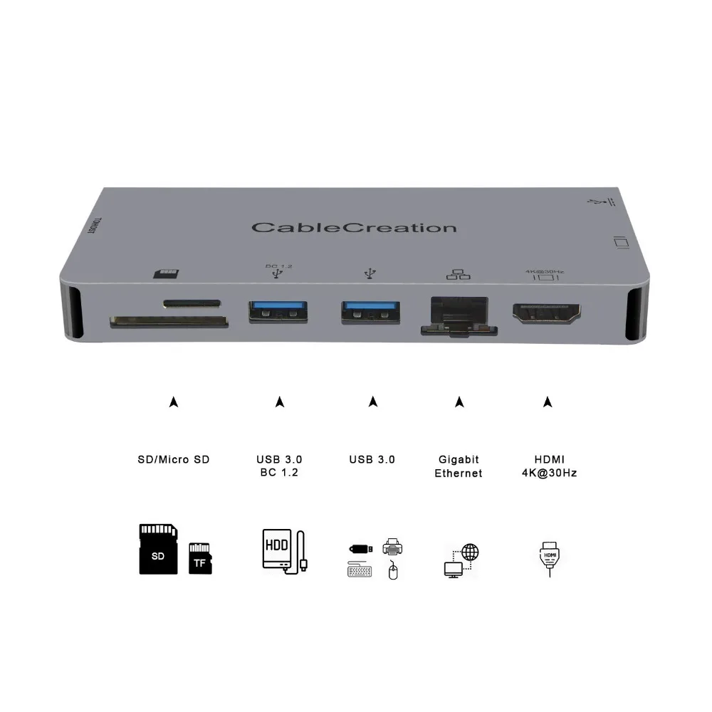 USB C многопортовый адаптер CableCreation Type к HDMI 4K + VGA 3 0 Gigabit Ethernet SD/Micro SD Data или PD зарядная