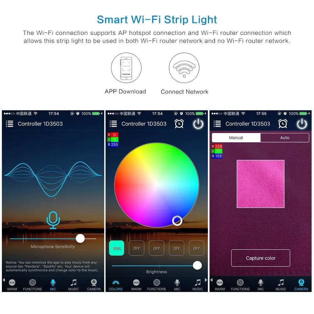 WIXURE Wi Fi RGB светодиодный свет Газа музыка синхронизации Дистанционное Управление