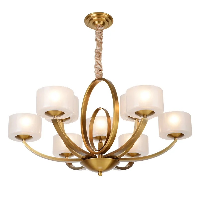 

LED chandelier living room hanging lights American Copper suspension luminaires Modern lighting fixtures bedroom suspended lamps