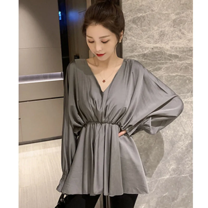 Корейские пикантные Женские топы и блузки с v-образным вырезом