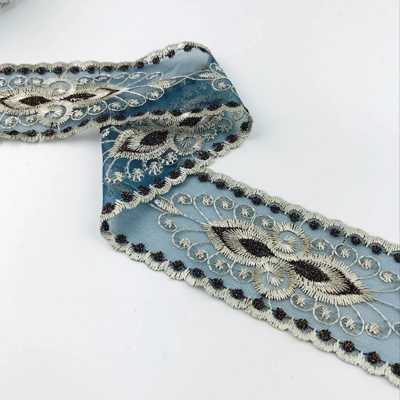 Ширина 7 см/2 76 ''новейшая сеточка французское кружево Синяя вышивка блестящая