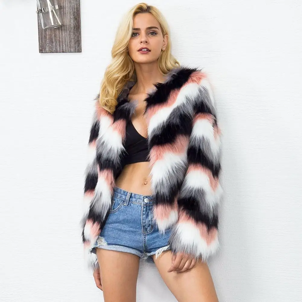 Плюс Размеры элегантный костюм из искусственного меха пальто Для женщин 2018