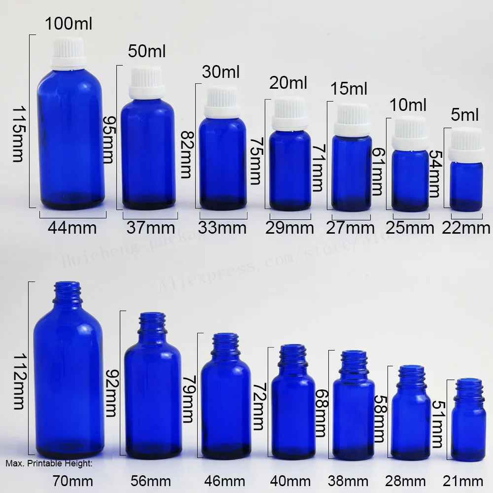 12x5 мл 10 мл 15 мл 20 мл 30 мл 50 мл 100 мл Cobalt Blue маленькая стеклянная бутылка для эфирного масла с белым черным затемняющим колпачком