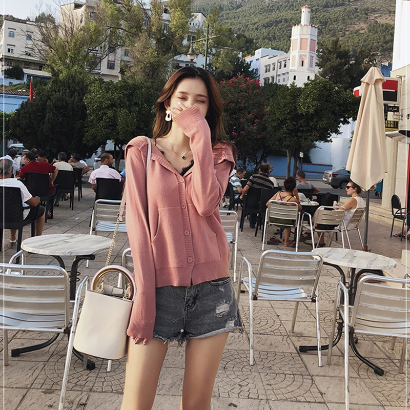 2019 MISHOW Autumn chic style daily causal Knitted coat women long sleeve Single-breasted with hat Knit cardigan MX18C6249 |