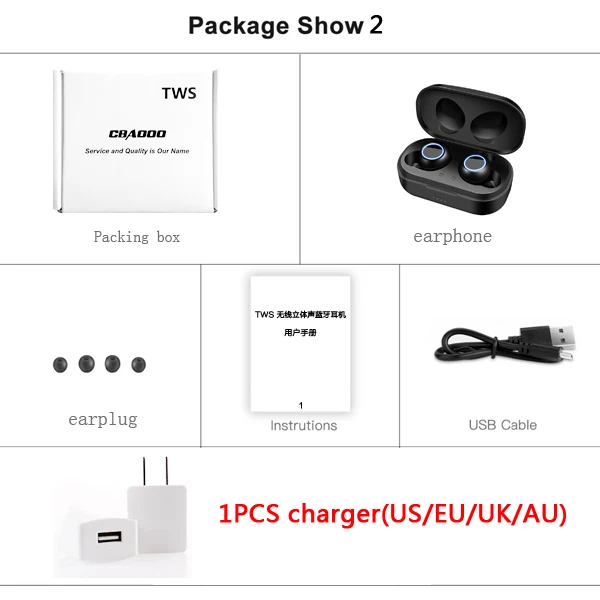 X118 Bluetooth V5.0 наушники TWS настоящая беспроводная гарнитура сенсорное управление спортивные стерео наушники водонепроницаемые с зарядным ящиком и зарядкой - Цвет: package 2