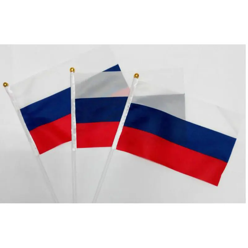 Маленькие флагштоки с русским флагом 14x21 см 10 шт. пластиковые для занятий спортом