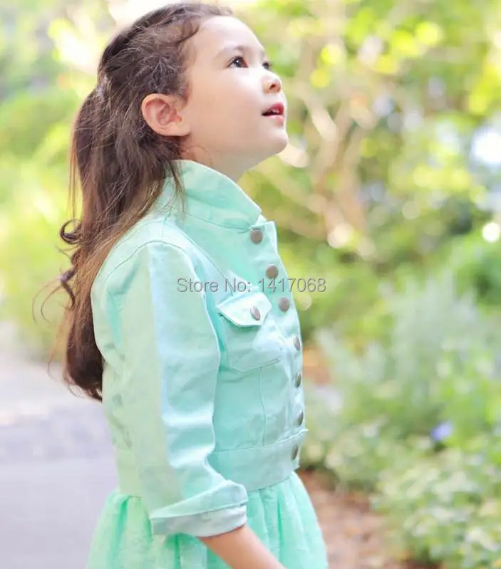 Retail 1PCS 2014 denim jacket candy color Kids Child Baby girl outerwear girls coat children clothing Girls free shipping | Детская