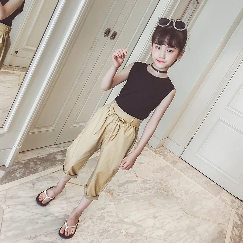 Коллекция 2018 года комплекты одежды для больших девочек детские летние топы штаны