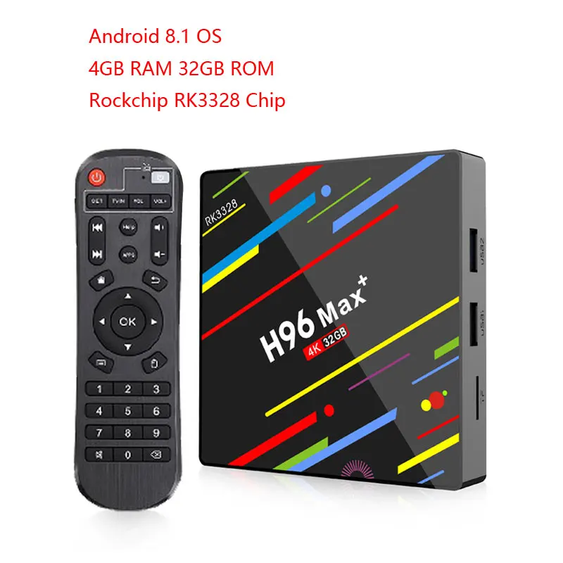 H96max plus Android 8,1 Смарт ТВ приставка Rockchip RK3328 Четырехъядерный 4g/32g 4g/64g 2,4g wifi H.265 VP9 UHD 4 k HD MI 2.0A медиа плей - Цвет: 4GB 32GB TV BOX