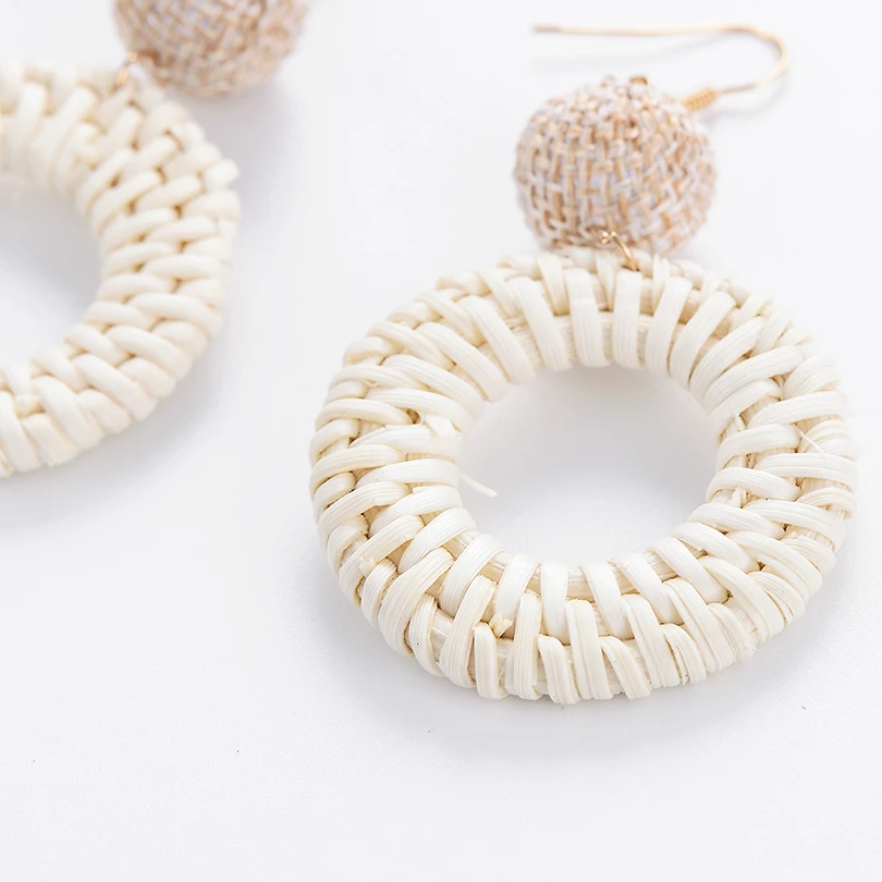 Серьги-подвески для женщин круглые геометрические серьги с Соломенной Плетеной