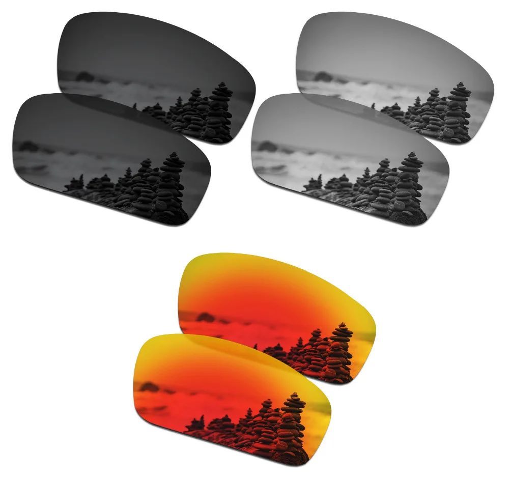 

SmartVLT 3 Pairs Polarized Sunglasses Replacement Lenses for Oakley Splinter Stealth Black and Silver Titanium and Fire Red
