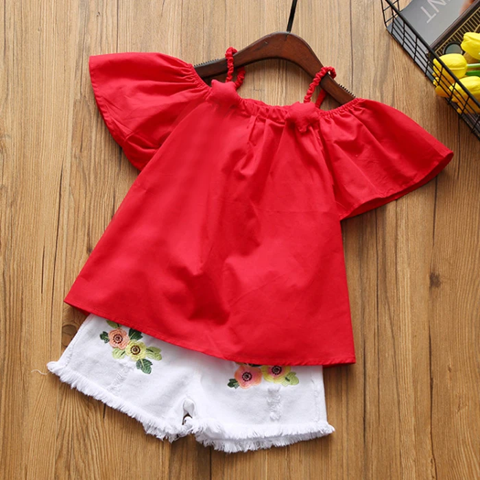 Новинка лета 2019 детская одежда для маленьких девочек футболка + шорты с вышивкой
