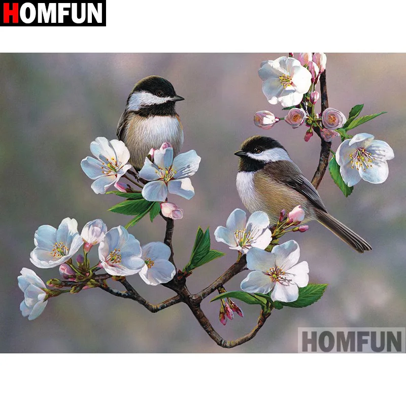 

Алмазная 5d-картина HOMFUN «Птицы и цветы», вышивка крестиком, полная выкладка, квадратная/круглая, домашний декор, A00445