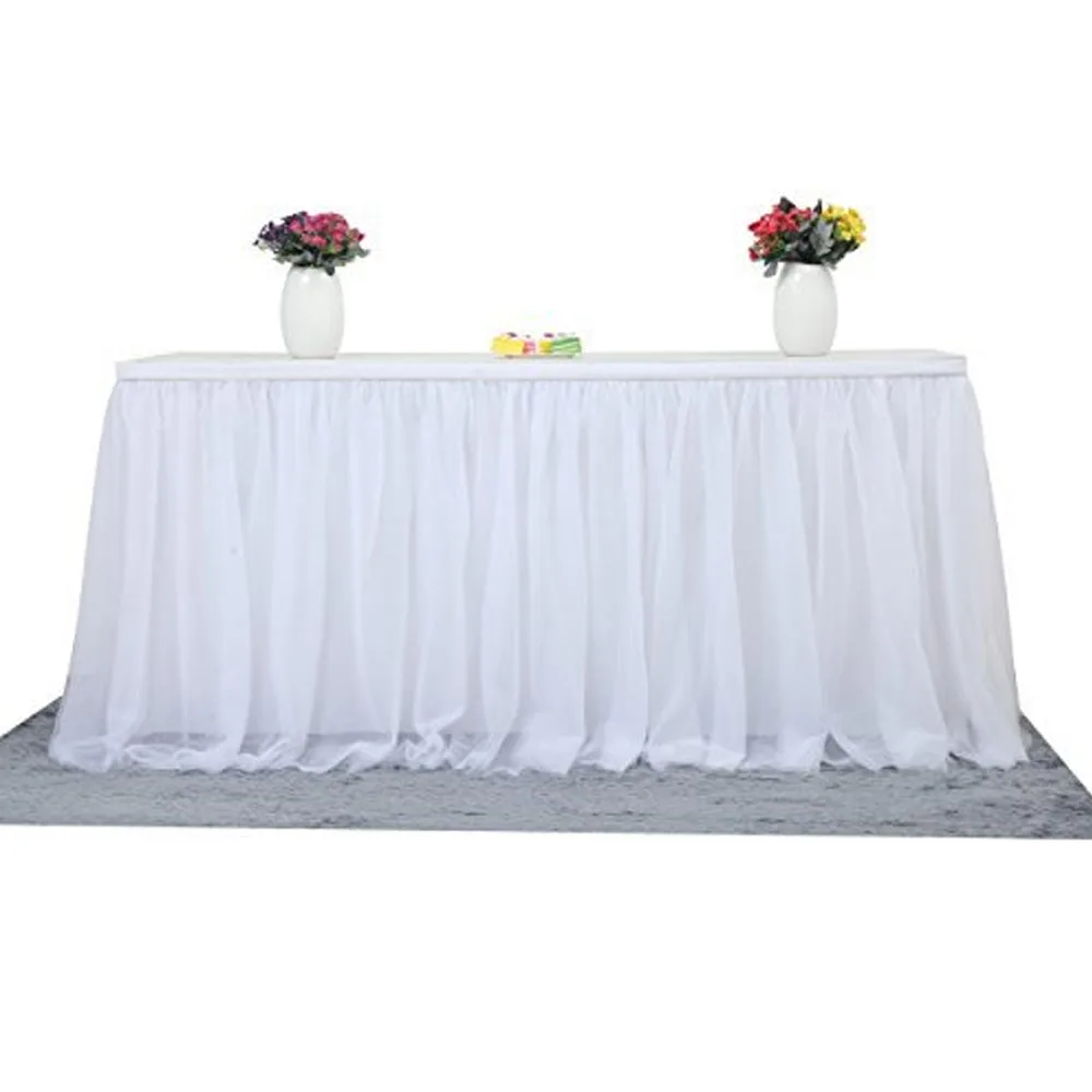 Белый 5 Colors Solid Tutu Skirt tulleTableware Wedding Birthday Party Festive Table Cloth Favordd Square Table Skirt - Цвет: Белый
