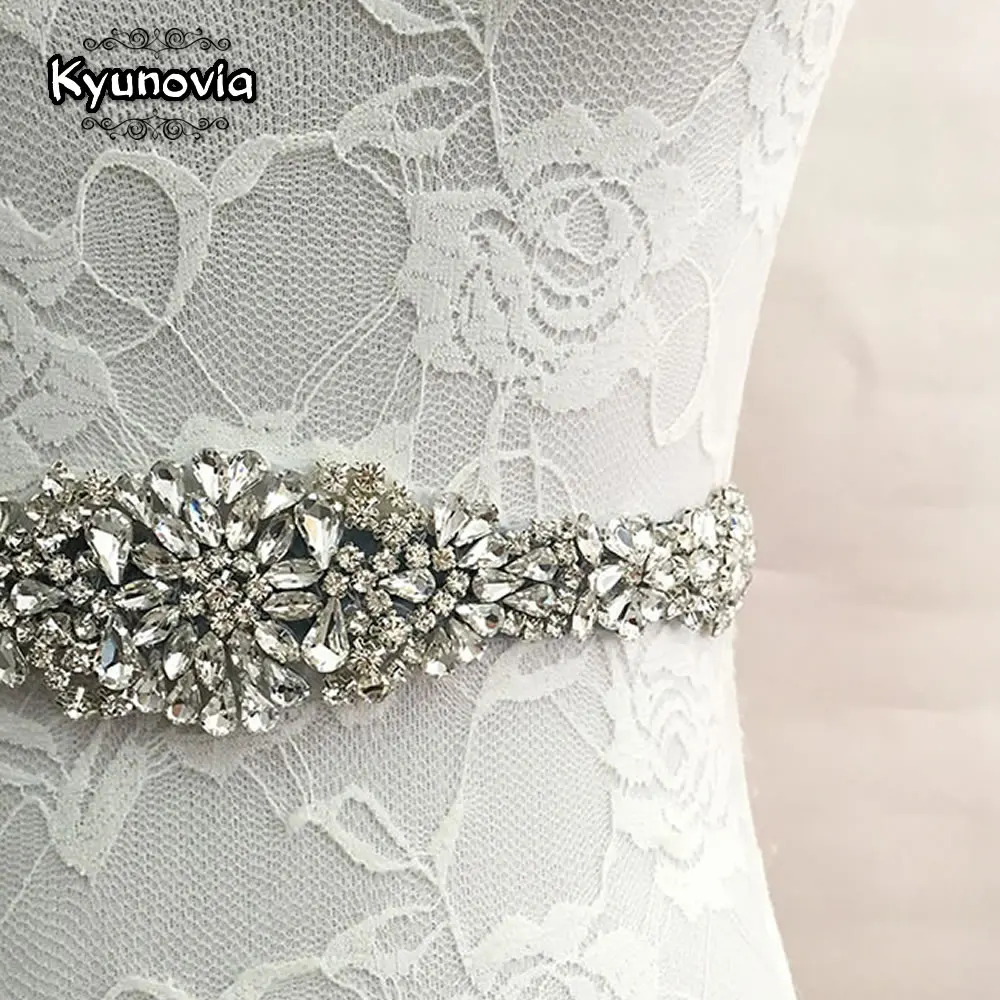 Kyunovia Свадебные ремни с кристаллами, атласные стразы, свадебное платье, ремень, свадебные аксессуары, Свадебная лента, пояс FB19