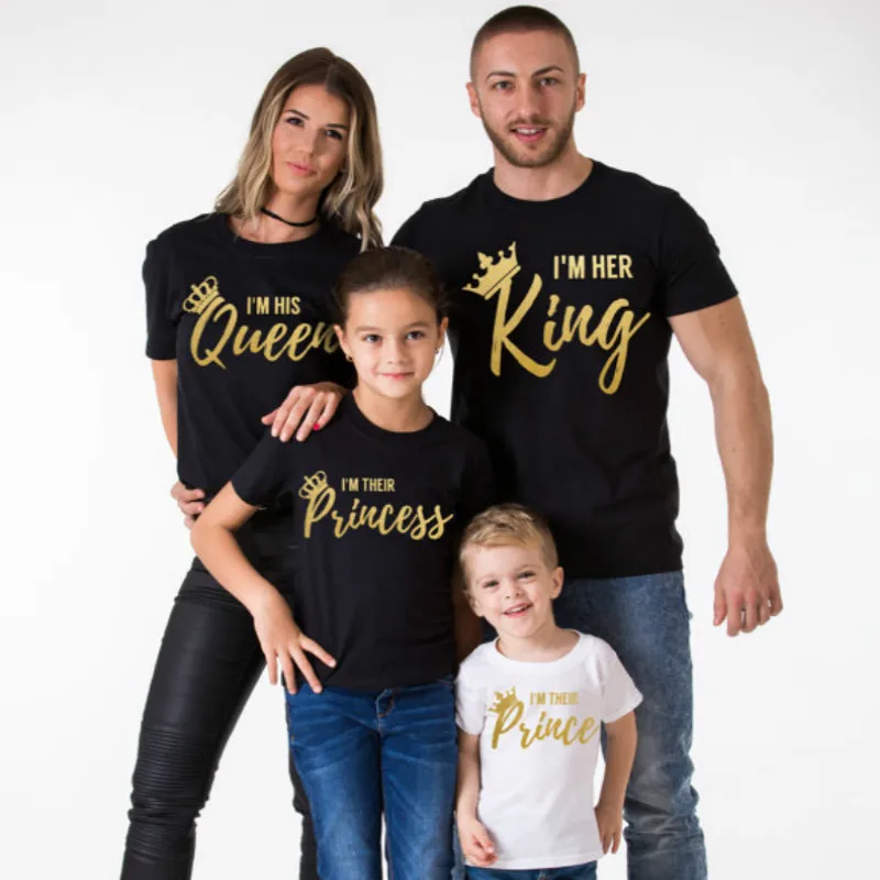 Семейные футболки King Queen одинаковые наряды одежда для отца матери дочери сына 100%