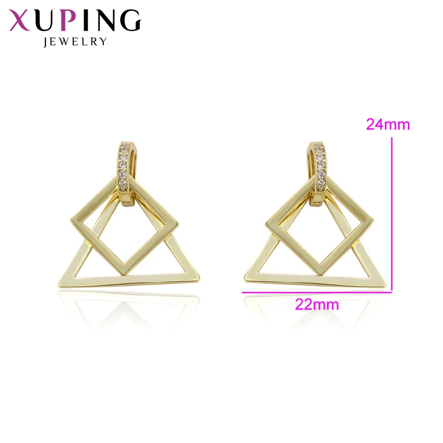 Xuping Jewelry Fashion Triangle Design Earrings Light Yellow Gold Color Plated for Women Thanksgiving Gift 94427 | Украшения и