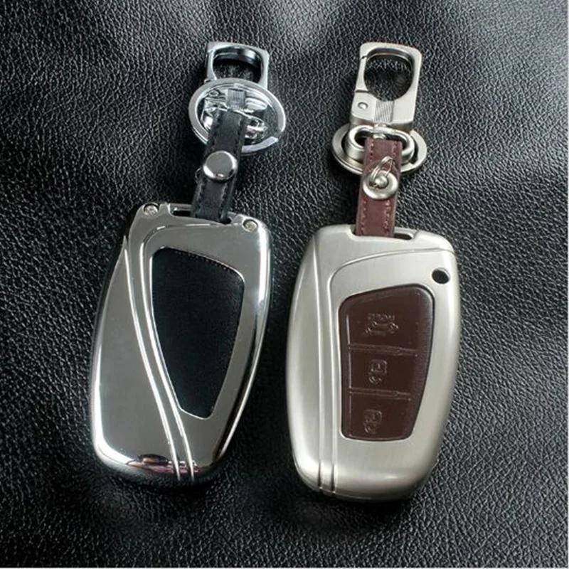 SeiYio Zinc alloy+Leather Car Key Case cover shell For Hyundai Santa Fe (DM) 2013 2014 2015 2016 | Автомобили и мотоциклы