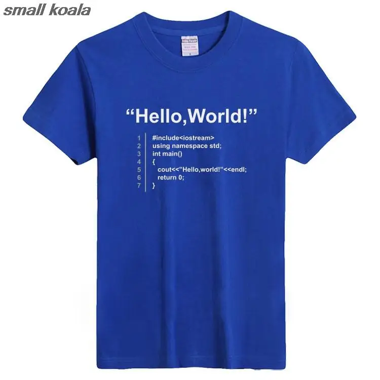 Программист с коротким рукавом Футболка Hello World code круглым воротником из чистого