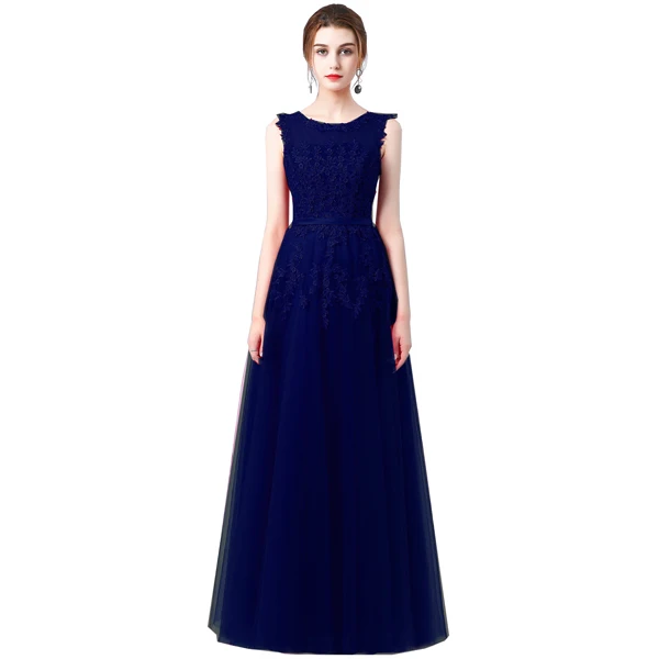 Тёмно-синий Robe De Soiree Новое милое Розовое Кружевное длинное вечернее платье для невесты без рукавов прозрачное банкетное сексуальное платье для выпускного вечера - Цвет: Тёмно-синий