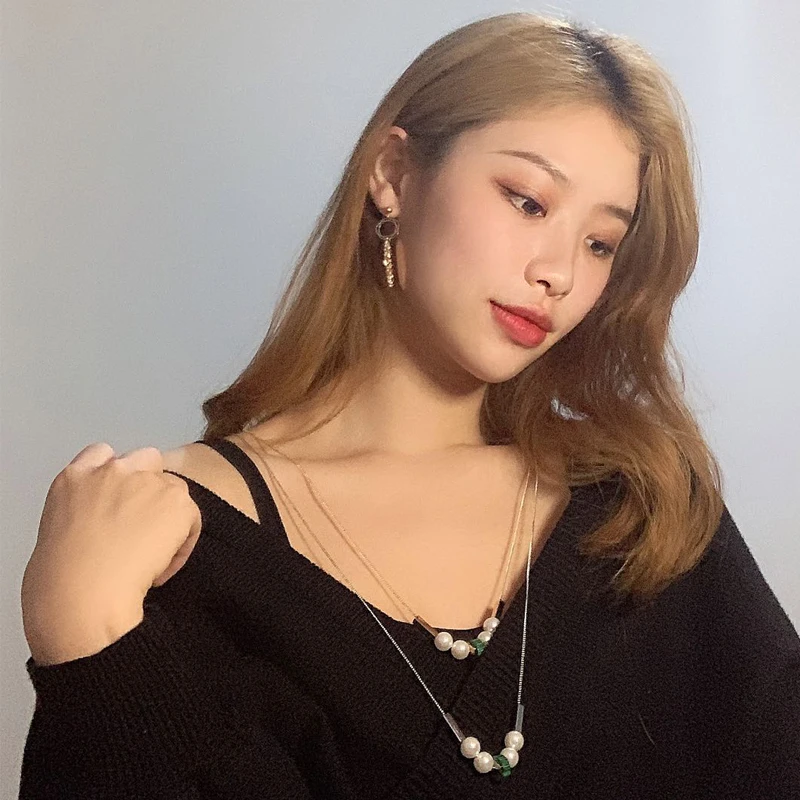 99 карат простой личности длинное ожерелье камень двойной слой цепи украшения