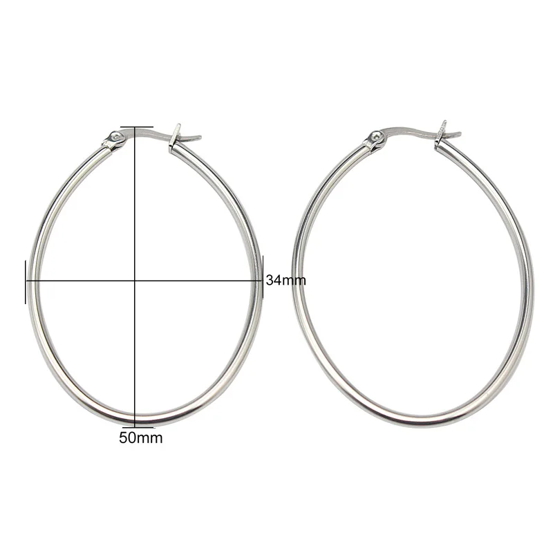 silver oval 50x34mm Овальные маленькие золотые серьги-кольца из нержавеющей стали 316l из нержавеющей стали 20*15 мм золотого цвета женские Овальные модные ювелирные изделия - Окраска металла: silver oval 50x34mm