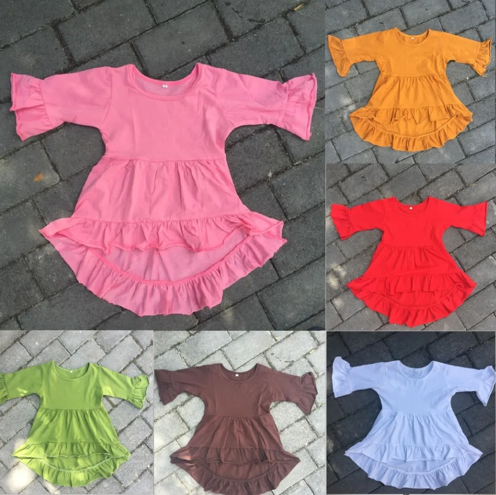 Factory Direct Summer High Low Hemlines Flare Sleeve Dress Girl Long Sleeve