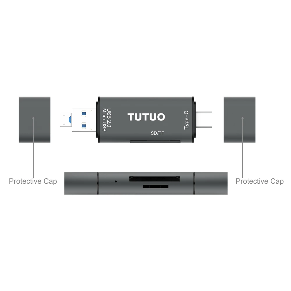 Адаптер TUTUO 5 в 1 Type C и Micro USB адаптер OTG алюминиевый картридер SD/TF для
