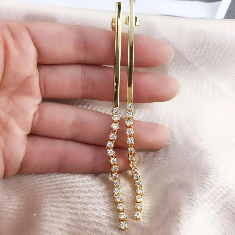 Gold Color Высококачественная водяная дрель длинное сверло цепь антиаллергическая медная покрытая длинные серьги белый и золотой букле Oorbel ohrrringe букле - Окраска металла: Gold Color