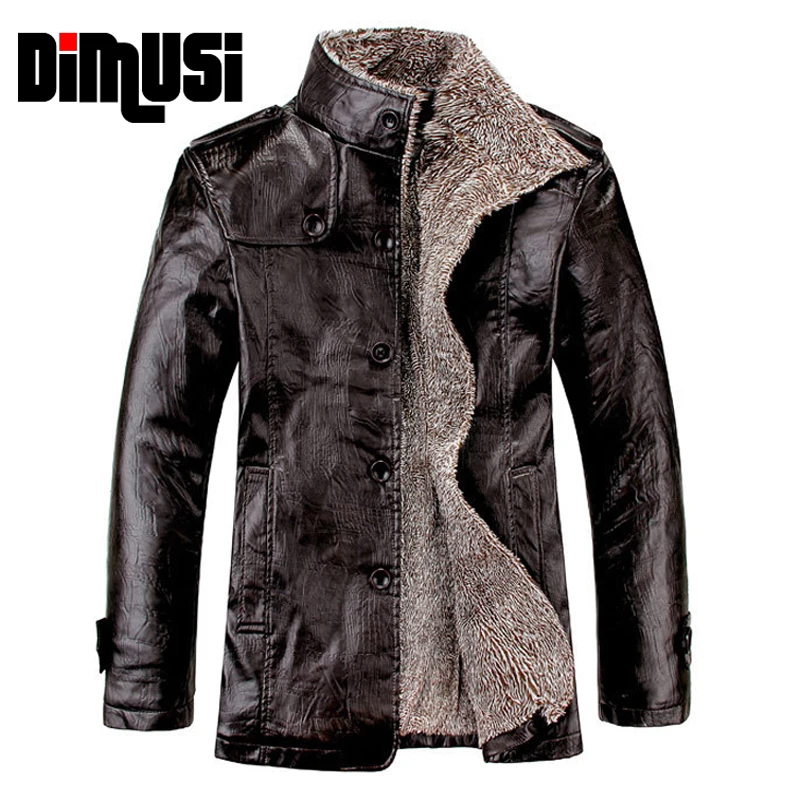 Мужская зимняя куртка из искусственной кожи теплая с воротником стойкой YA466|leather