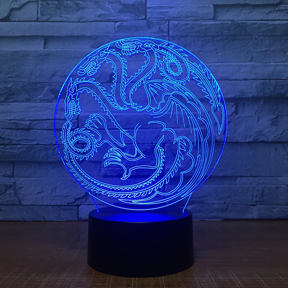 Круглый 3d светильник Dragon Totem 7 цветов светодиодные ночные светильники сенсорный