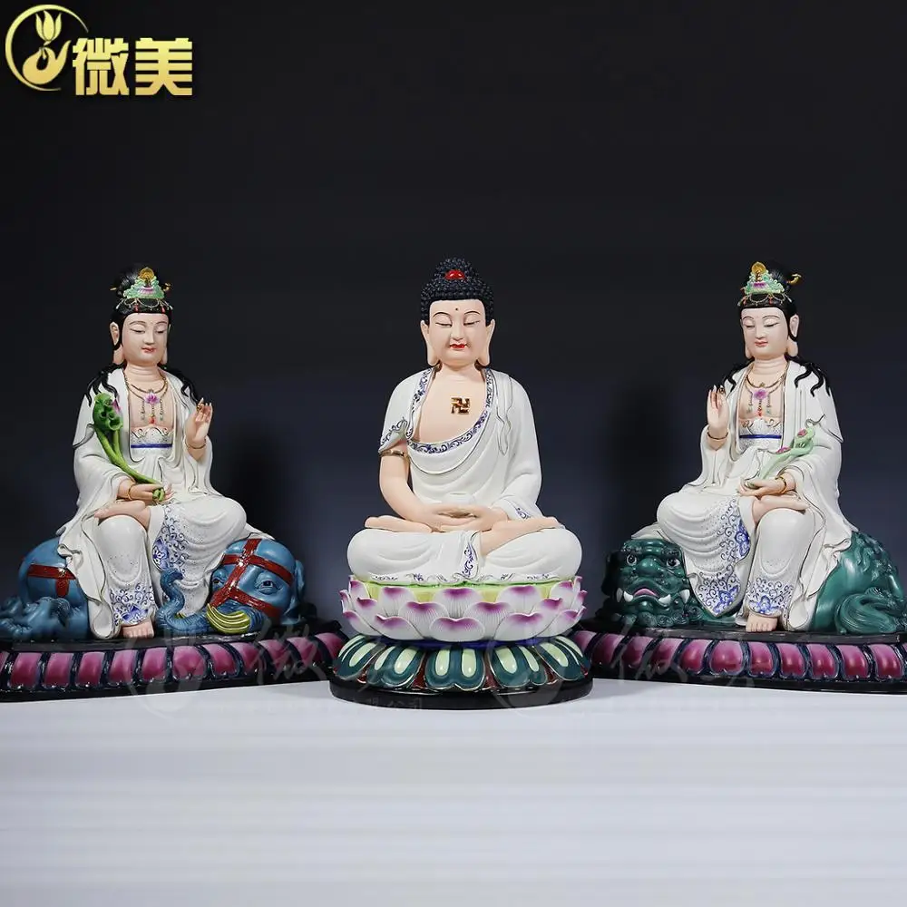 Dehua ceramics 16 дюймов три Kegon Манджушри Бодхисаттва статуя шакьи Муни Будды|ceramic