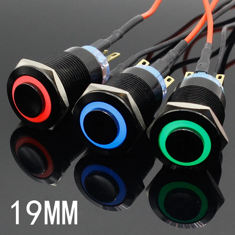 Металлическая алюминиевая черная кнопка 19 мм для светодиодной лампы