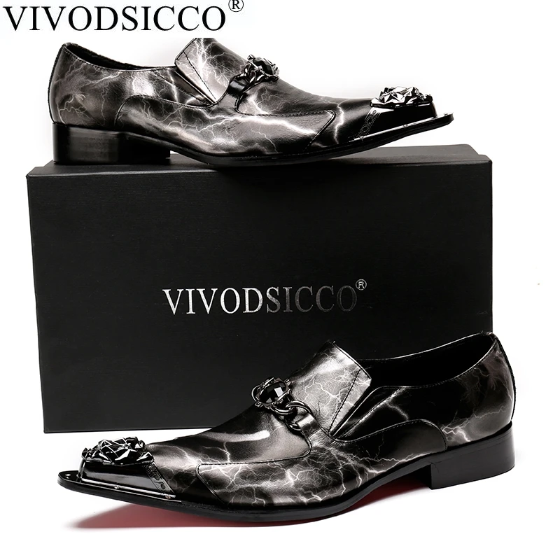 VIVODSICCO/Мужские модельные туфли; Роскошные модные свадебные туфли для жениха из натуральной кожи; мужские туфли-оксфорды; слипоны с металлическим носком