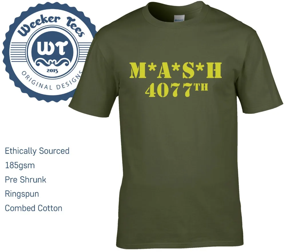 Мужская футболка в стиле милитари Mash 4077Th Tribute армейская зеленая брендовая одежда