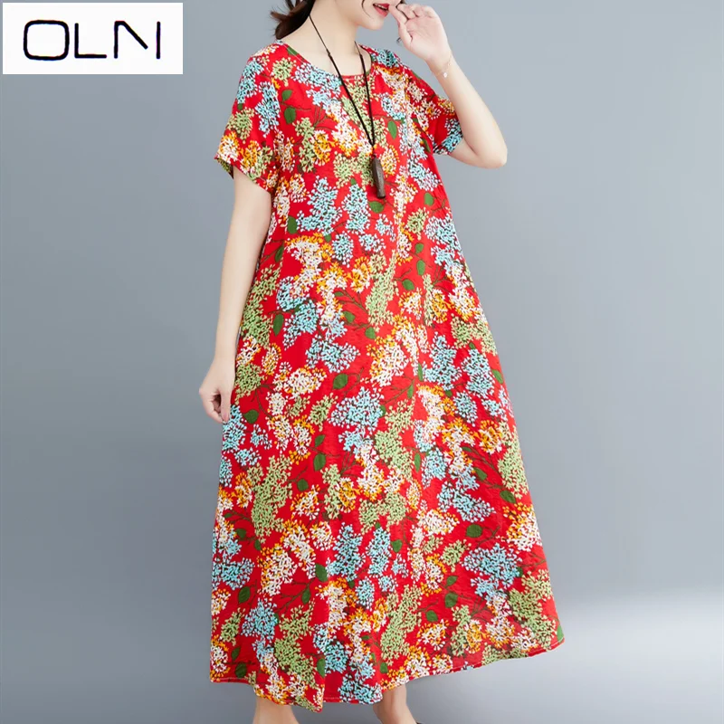 Платье OLN новый большой размер женское Свободное платье с коротким рукавом из