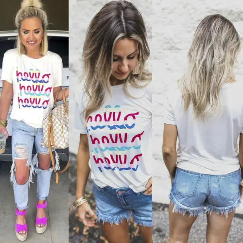 Летняя женская Повседневная футболка с круглым вырезом Женская свободная