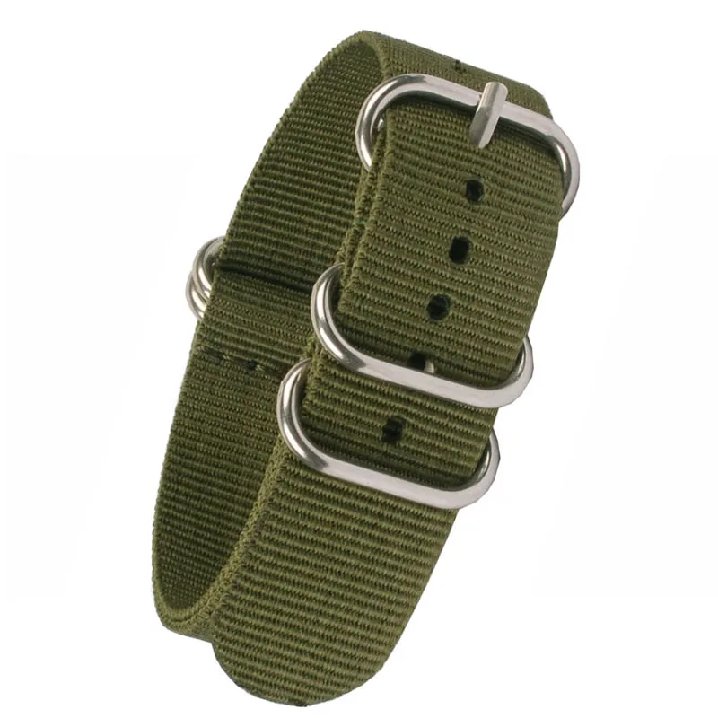 

Buy 2 get 10% off) 16mm 18mm 20 mm 22mm 24mm Solid Army Green Zulu fabric Nylon watchband Watch Strap 5 Rings Bands Buckle Nato
