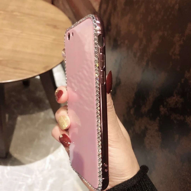 Цветной лазерный чехол Aurora для iPhone X 8 7 Plus 6 6s с бриллиантовым украшением