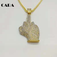 cara hip hop men gold color full rhinestone big middle finger pendants necklaces mens bling bling hip hop necklace men cara0256