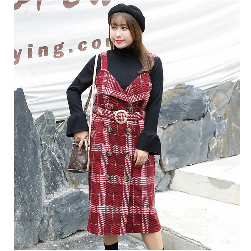 Женская одежда CXQ027 новинка 2019 года корейское платье в клетку с поясом и