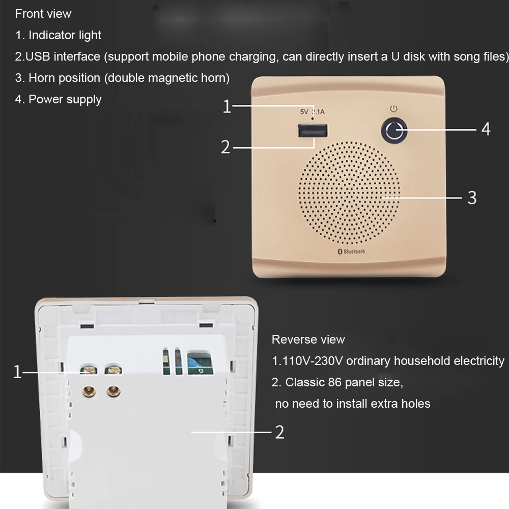 JINSERTA Bluetooth динамик умная розетка крепление динамик HiFi музыкальный плеер Handfree 110-230 В и 5 в 2.1A usb порт для зарядки