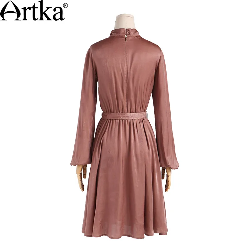 ARTKA Женская 2017 Осень Новый 2 цвета ТРАПЕЦИЕВИДНОЕ ПЛАТЬЕ Винтаж Стенд воротник