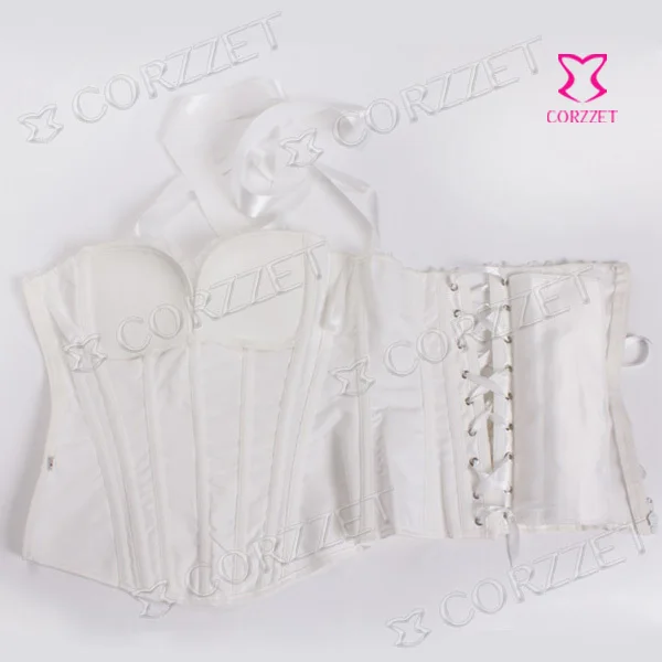 Готическая Свадебная атласная сексуальная бретелька через грудь пуш-ап белый