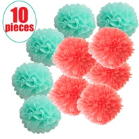 10 pcslot mint green and waterlemon red coral paper pom poms wedding babyshower garden home party hanging outdoor indoor decor