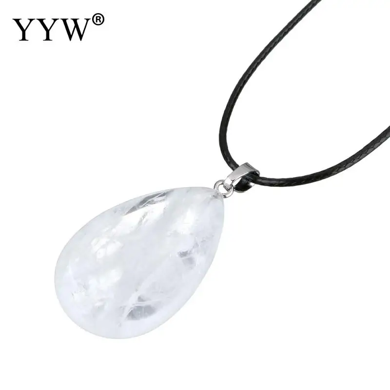 clear quartz Лидер продаж YYW женский натуральный драгоценный камень КАПЛЕВИДНАЯ кожа веревочное ожерелье-чокер Малахит кварц опал розовый камень кулон ожерелье s - Окраска металла: clear quartz