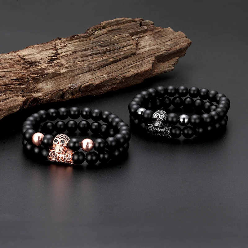 Браслет с микро инкрустированным цирконием в виде черепа для мужчин и женщин