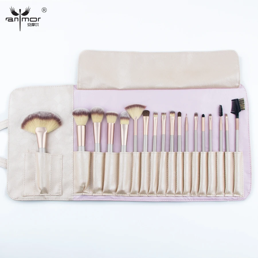 Anmor натуральный 18 шт. набор кистей для макияжа Профессиональный макияж кисти