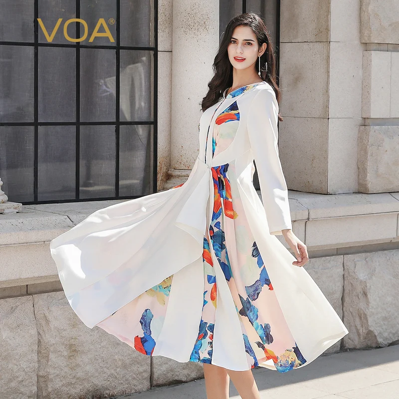 Женские платья VOA элегантные летние из натурального шелка белого цвета с длинным